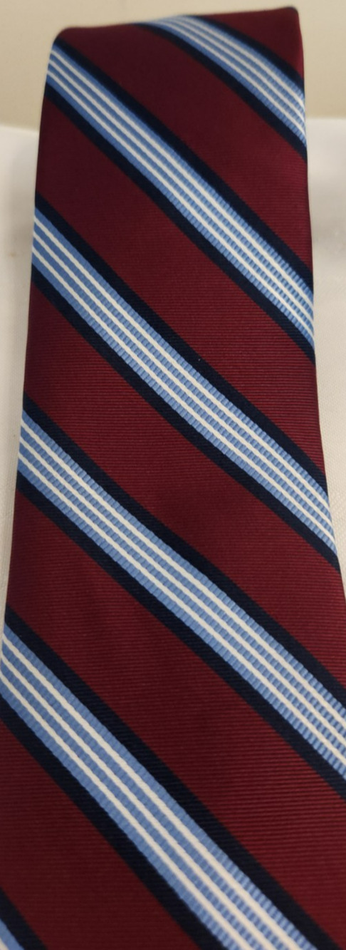 Jos. A. Bank Reserve Repp Mens Tie 100% SIlk Burgandy/Blues Stripes Made USA